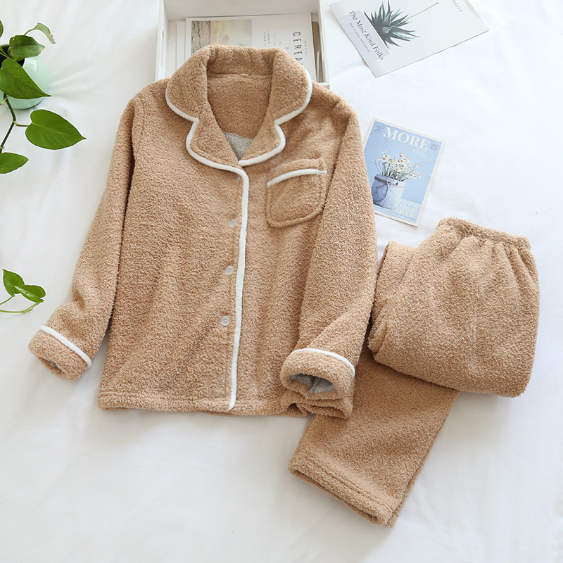 Japanese style autumn and winter ladies plus size sheep wool warm pajamas suit Shu Mianmao simple home service pijamas women 220329