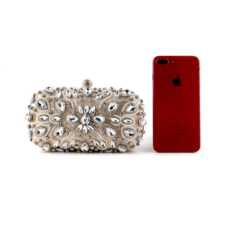 Womens Evening Bag Party Wedding Clutch For Bridal Exquisite Crystal Ladies Handbag Apricot Sier Wallet 220630