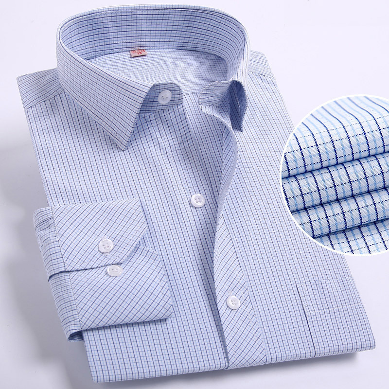 non-iron regular fit men long sleeve business shirts easy care striped/plaid dot floral tops for male 220322