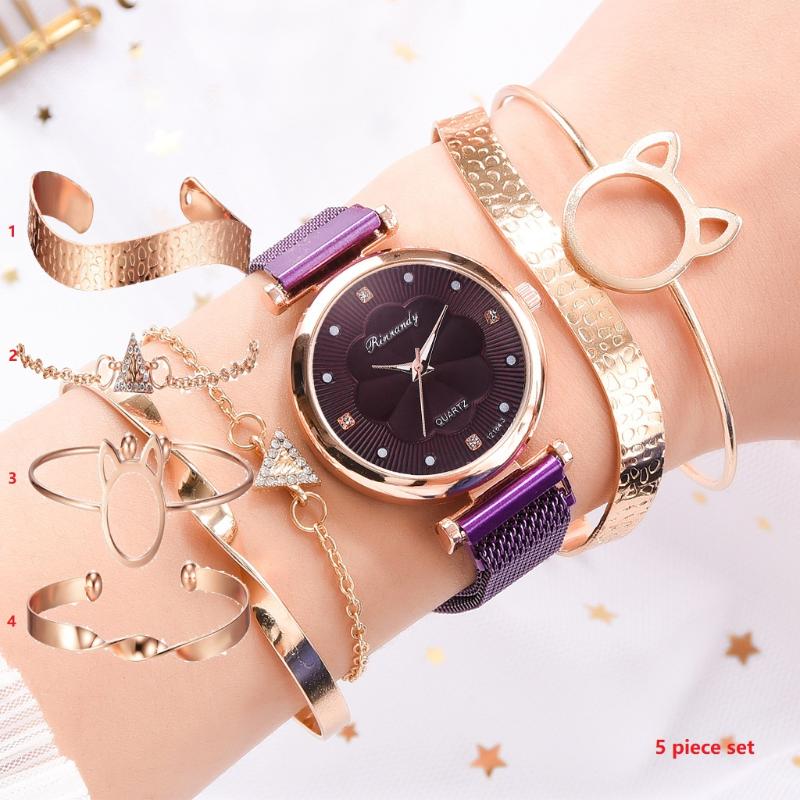 Wristwatches Bracelet Watch Luxury 5 Piece Set Women Quartz Watches Stainless Steel Magnet Buckle Fashion Lover Flower Clock Wristwatch, Xr4204-6
Wristwatches Bracelet Watch Luxury 5 Piece Set Women Quartz Watches Stainless Steel Magnet Buckle Fashion Lover Flower Clock Wristwatch, Xr4204-6