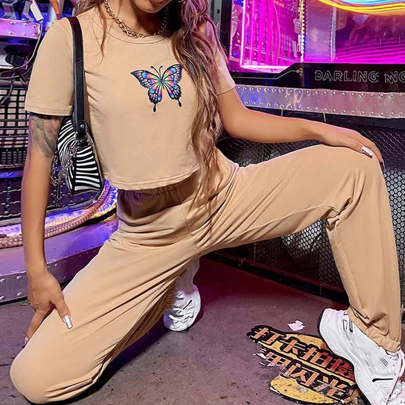 Women's Two Piece Pants Women Butterfly Print Set Short Sleeve Cropped Tops And Loose High Waist Tracksuits Spring Summer Casual Outfits, Apricot top
Women's Two Piece Pants Women Butterfly Print Set Short Sleeve Cropped Tops And Loose High Waist Tracksuits Spring Summer Casual Outfits, Apricot top