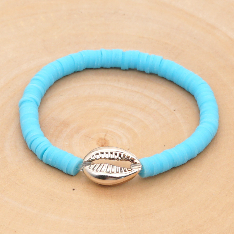 Rainbow Color Polymer Clay Disc Beads Strands Bracelet INS Style Alloy Shell Charm Bracelets for Summer Gift
