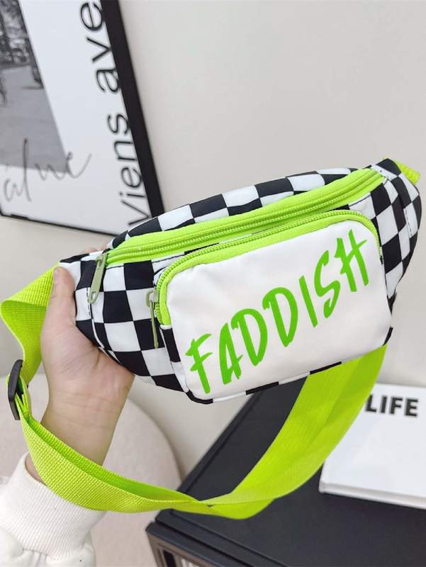 Kids Checkered & Letter Graphic Fanny Pack SHE