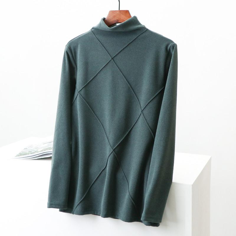 Autumn/Winter Constant Temperature Warm Semi High Collar Bottomed Shirt Women's Clothes Velvet Close Fitting Cotton Tops 220328