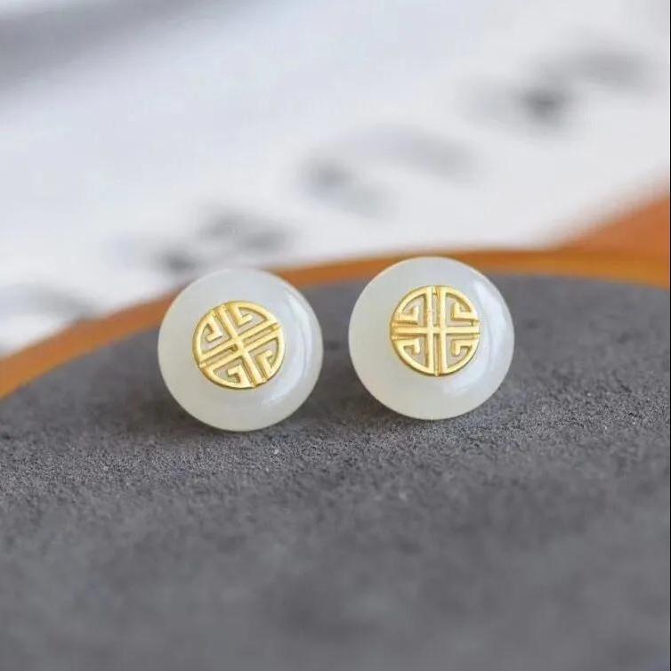 Dangle & Chandelier Sterling Silver Inlaid Hetian White Jade Peace Buckle Stud Earrings Fine Workmanship Refined And Simple Elegant StDangle
Dangle & Chandelier Sterling Silver Inlaid Hetian White Jade Peace Buckle Stud Earrings Fine Workmanship Refined And Simple Elegant StDangle