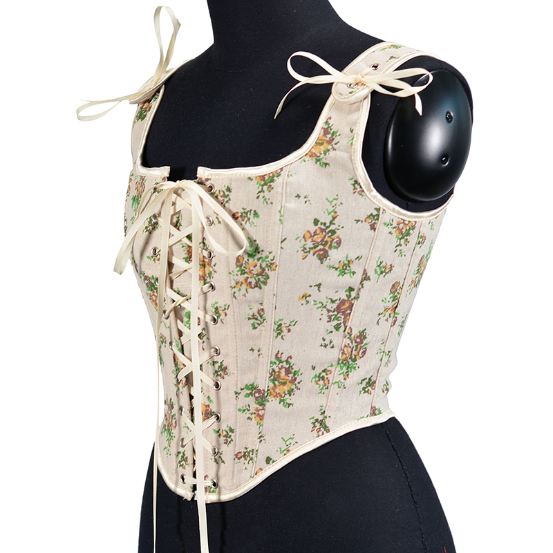 Women Floral Corset Crop Tanks Fashion Linen Yellow Rose Flower Printed Tupe Tops Vintage Plastic Boned Overbust Bustier Camis Cyber Baby Tee Ropa Fai