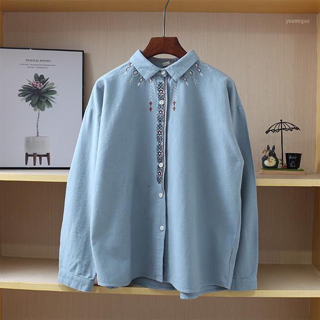 Autumn And Winter BLOUSE Japanese Mori Women Retro Brushed Ethnic Embroidery Loose Lapel Long Sleeve Women's Blouses & Shirts, Blue
Autumn And Winter BLOUSE Japanese Mori Women Retro Brushed Ethnic Embroidery Loose Lapel Long Sleeve Women's Blouses & Shirts, Blue