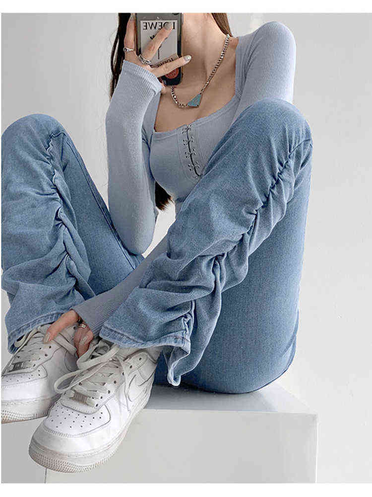 Pile Of Pleated Blue Slim Fit Jeans Women' Spring Summer New Simple Style Thin High Waist Mopping Trousers Female Denim Pants T220728
Pile Of Pleated Blue Slim Fit Jeans Women' Spring Summer New Simple Style Thin High Waist Mopping Trousers Female Denim Pants T220728
