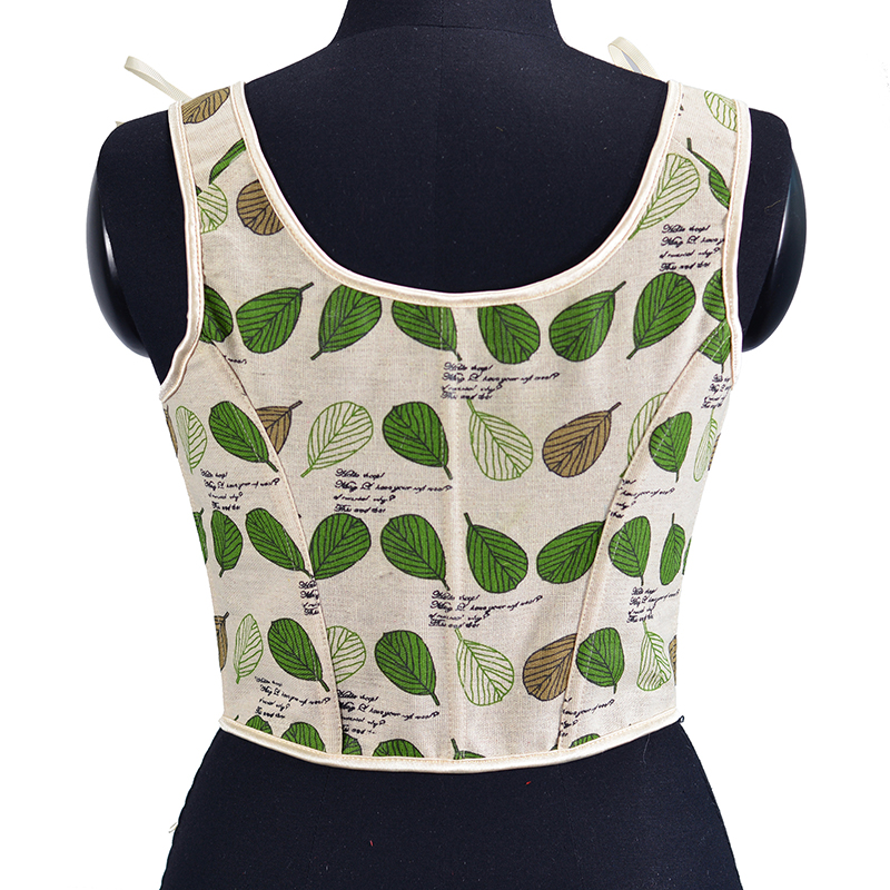 Women Corset Crop Tanks Fashion Linen Leaves Printed Tupe Tops Vintage Plastic Boned Overbust Bustier Camis Cyber Baby Tee Gothic Ropa Fairycore XXS-3