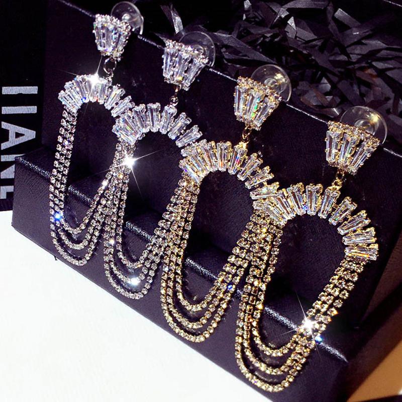 Clip-on & Screw Back Fashion Atmosphere Long Micro Inlaid Rhinestone Earrings Tassels Charm Women Luxury Earring Wedding Engagement Jewelry
Clip-on & Screw Back Fashion Atmosphere Long Micro Inlaid Rhinestone Earrings Tassels Charm Women Luxury Earring Wedding Engagement Jewelry