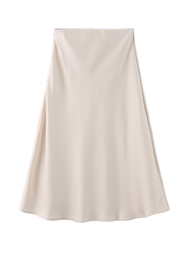 Toppies Womens Silk Satin Skirts High Waisted Skirt Solid Vintage England Simple Office Lady Skirts 220701