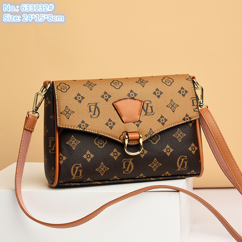 Classic printed shoulder bag contrast leather handbag color matching mobile phone coin purse