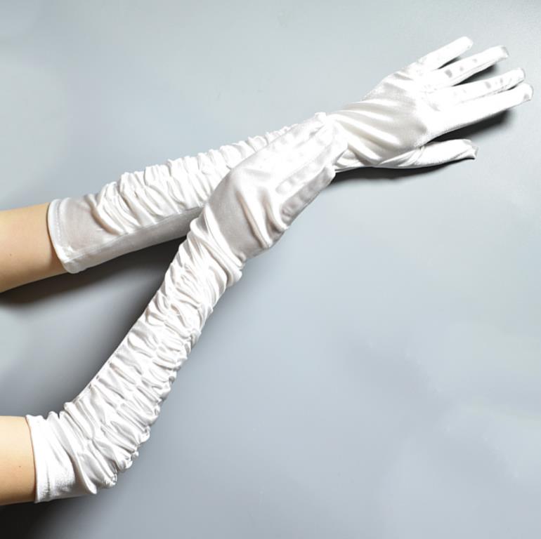 1920s Party Gloves for Women Long Satin Opera Glove Costume Accessories Shirred Elbow Finger Gloves Evening Cosplay Mittens Stage Props Black Red Whit