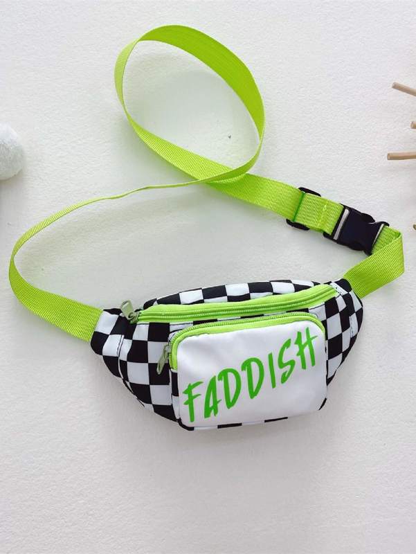 Kids Checkered & Letter Graphic Fanny Pack SHE