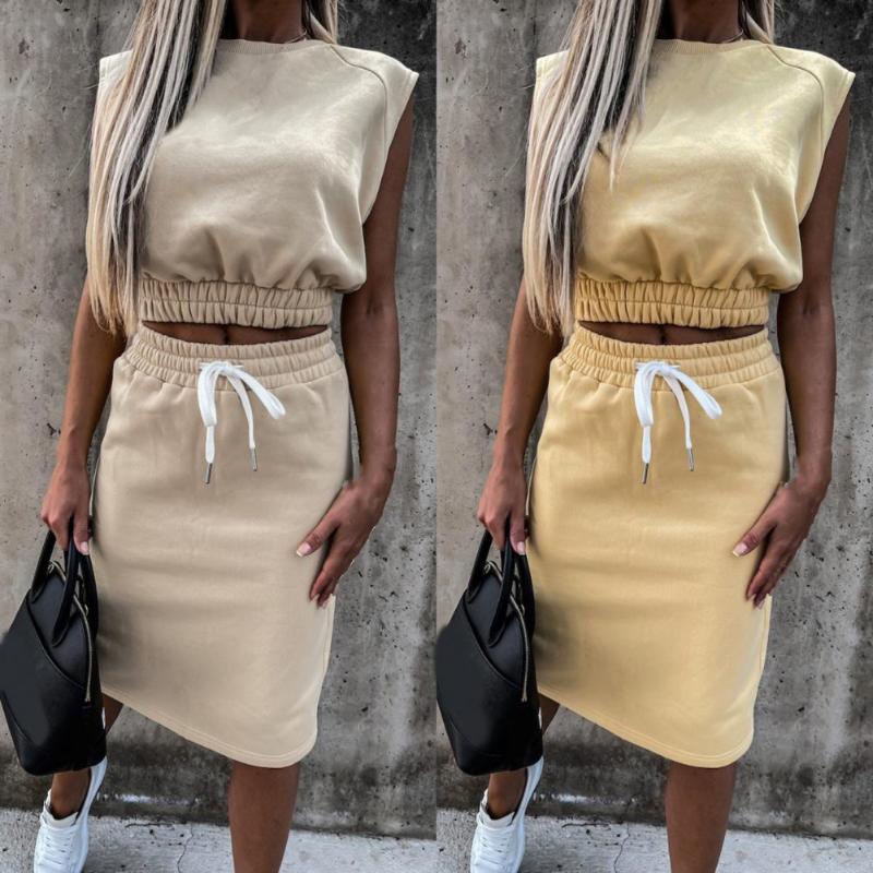 Work Dresses 2Pcs/Set Solid Color Two Piece Set Women Outfits Sexy Sleeveless O Neck Top Pullovers Drawstring Midi Skirts, Black
Work Dresses 2Pcs/Set Solid Color Two Piece Set Women Outfits Sexy Sleeveless O Neck Top Pullovers Drawstring Midi Skirts, Black