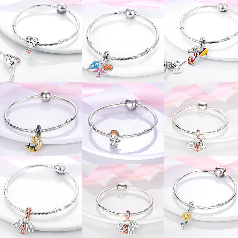 S925 Sterling Silver Pendant Charms for Original box Rose Gold Eros Cross Flamingo European Bead Charms Bracelet Necklace