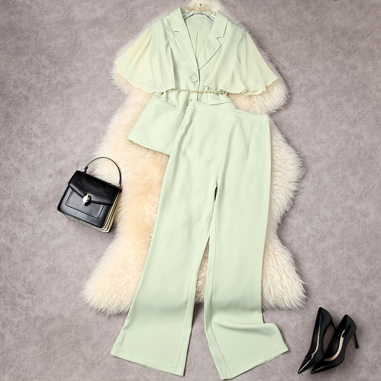 European and American women's wear spring 2022 new Lotus leaf sleeve chain belt coat Wide-legged pants Fashion suits, White
European and American women's wear spring 2022 new Lotus leaf sleeve chain belt coat Wide-legged pants Fashion suits, White