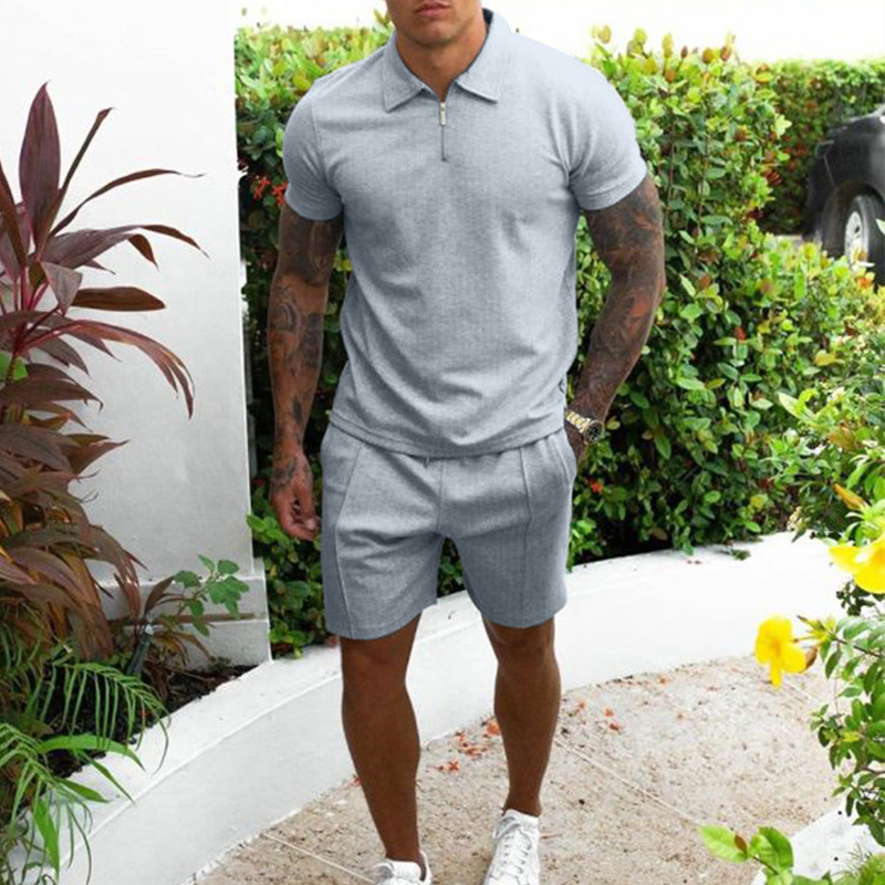OEIN Mens Summer Polo Suit 2 Piece Tracksuit Casual Jogging Clothing Men Solid Lapel Short Sleeve+shorts Sportswear Set 220408
