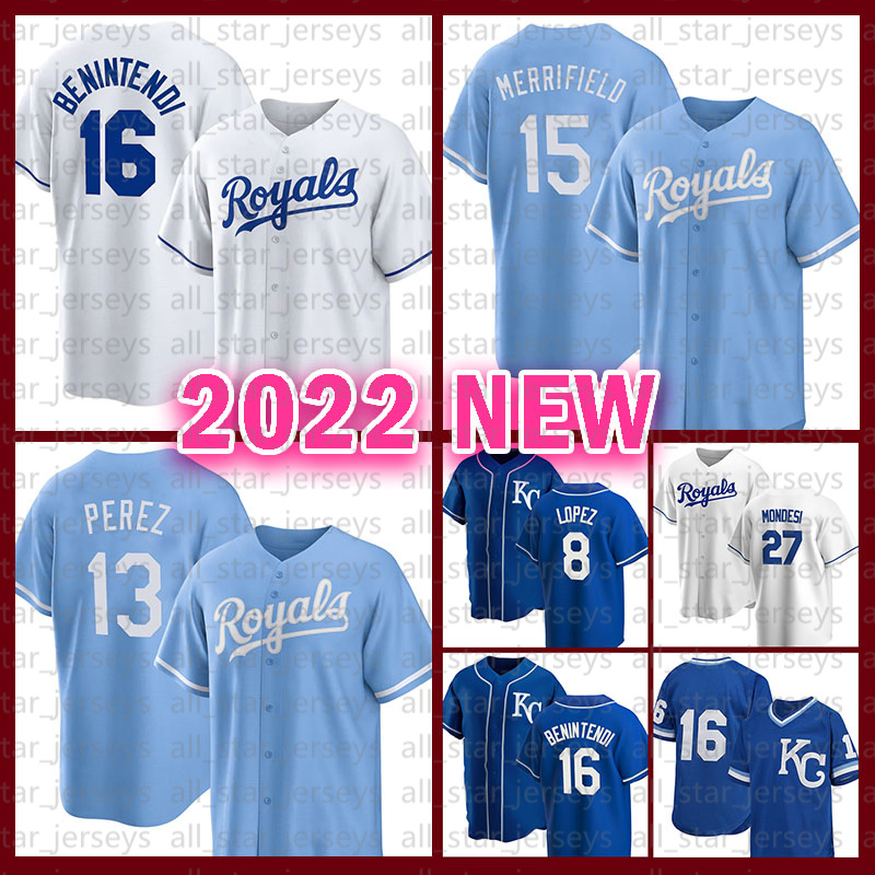 16 Andrew Benintendi 15 Whit Merrifield Baseball Jersey Kansas City 2022 Royals Salvador Perez Hunter Dozier Nicky Lopez Adalberto Mondesi Kyle Isbel Bo Jackson, Mens(huangjia)retro
