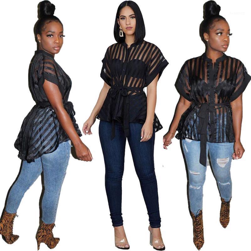 European And American 2022 Sexy Women' Flared Perspective Striped Top With Lace Blouses & Shirts, Black
European And American 2022 Sexy Women' Flared Perspective Striped Top With Lace Blouses & Shirts, Black