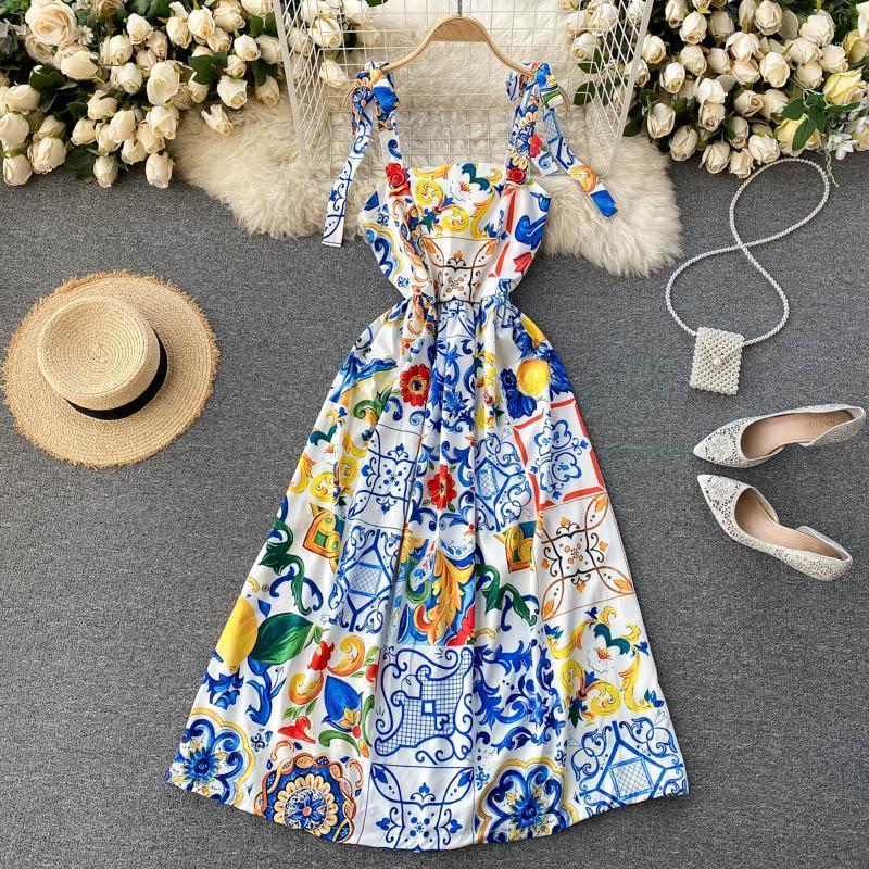 Casual Dresses 2022 Spring European Style Retro Printing Runway Vestidos Feminine Spaghetti Strap Party For Women, Blue
Casual Dresses 2022 Spring European Style Retro Printing Runway Vestidos Feminine Spaghetti Strap Party For Women, Blue
