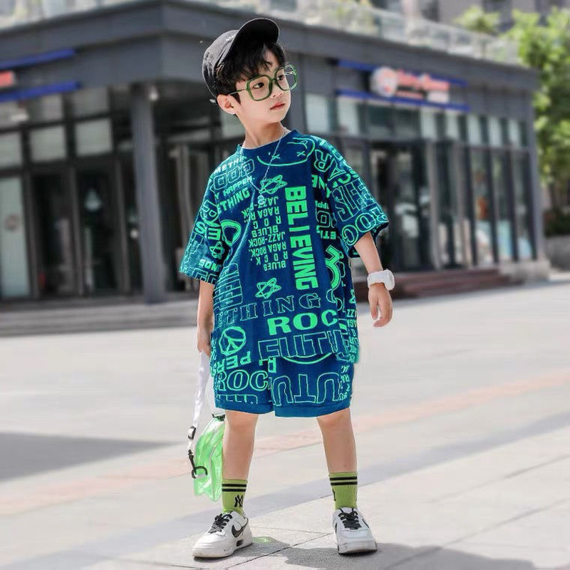 Children Clothes Fashion Summer Baby teenage boy Clothing Boys hiphop korean Casual T-Shirt Shorts 2Pcs/Sets 6 8 10 12 years 220419