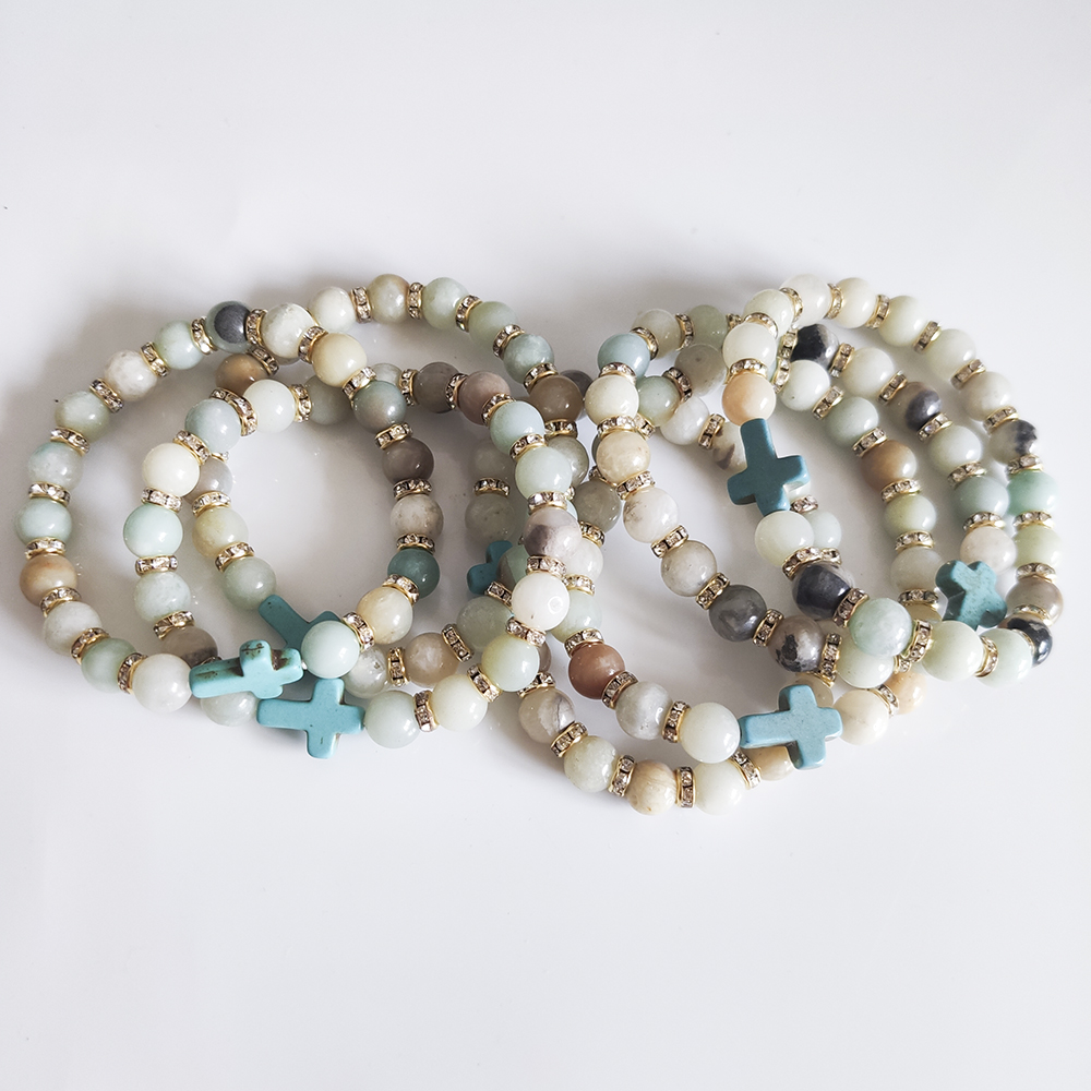 Natural Stone 8mm Amazon Reiki Healing Chakra Bracelets Cross Charms Bracelrt For Women Jewelry Gift