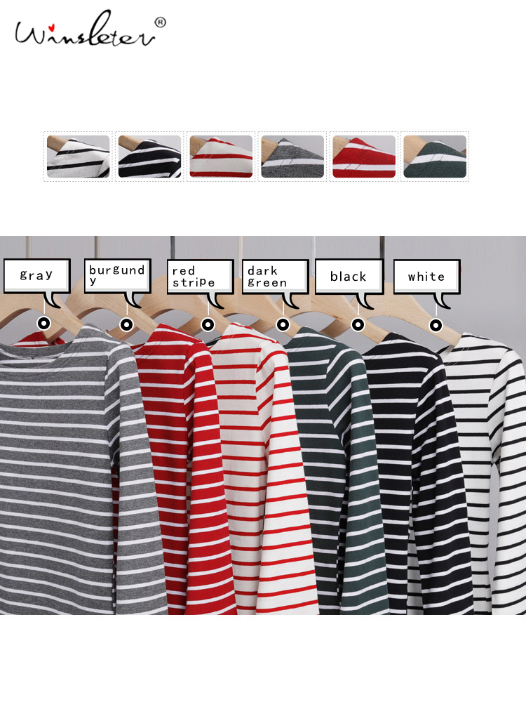 Fast Ship Basic Striped T-shirt Women Plus Size S-5XL Multi Colors Casual Cotton Stretchy Long Sleeve Tops Tees Spring Autumn 220322