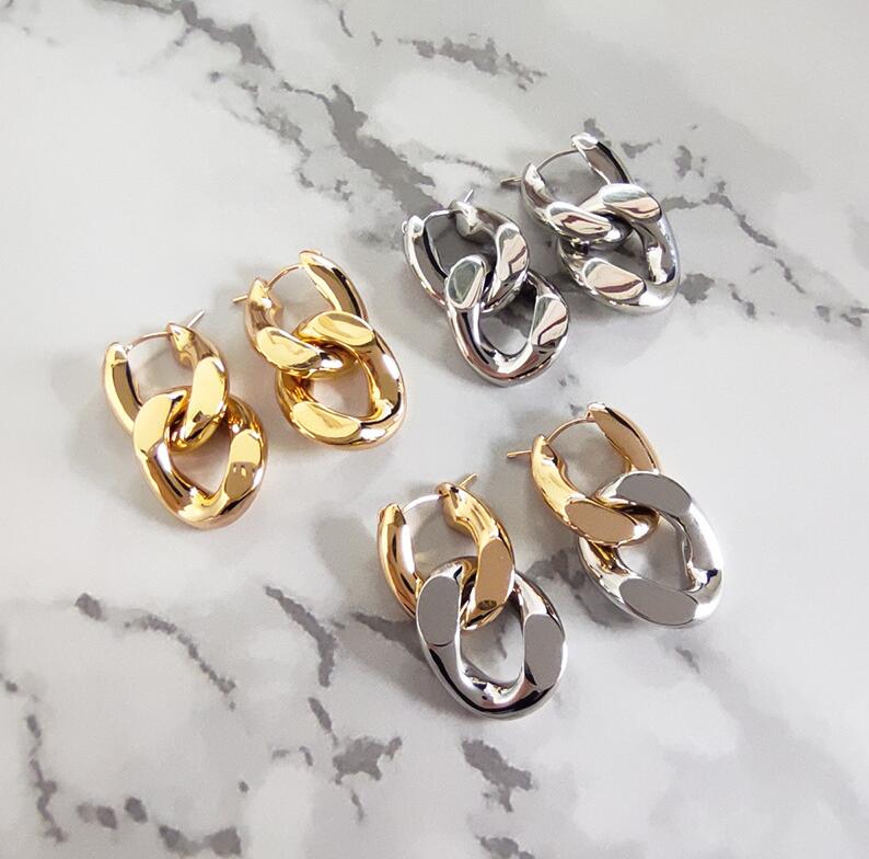 Designer Jewelry Women Dangle thick chain tassel earring High Quality B letters logo shiny non-fading ladies rugged earring studs E04