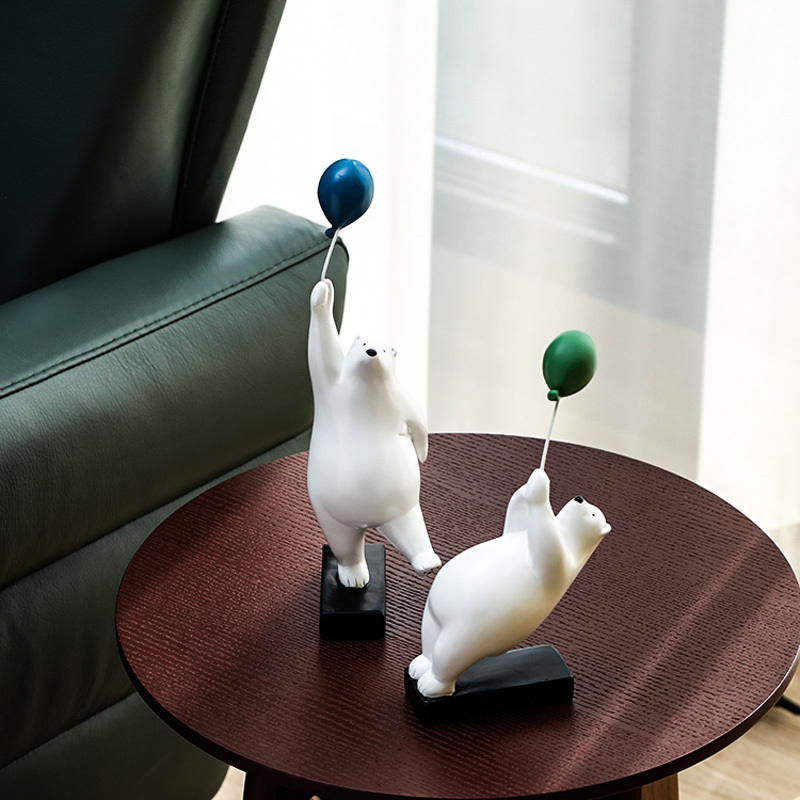 ARTLOVIN Creative Flying Bear Figurines Balloon Polar Bears Figure Home Wall Mount Decoration Resin Modern Gift for Boy/Man/Kids 220412
