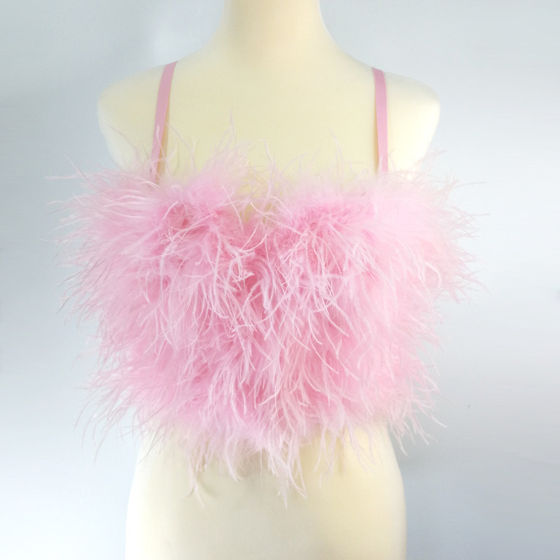 Ostrich hair crop top for women feather camis tube tight-fitting stage performance costume nightclub party tanks bustier bra 220325
