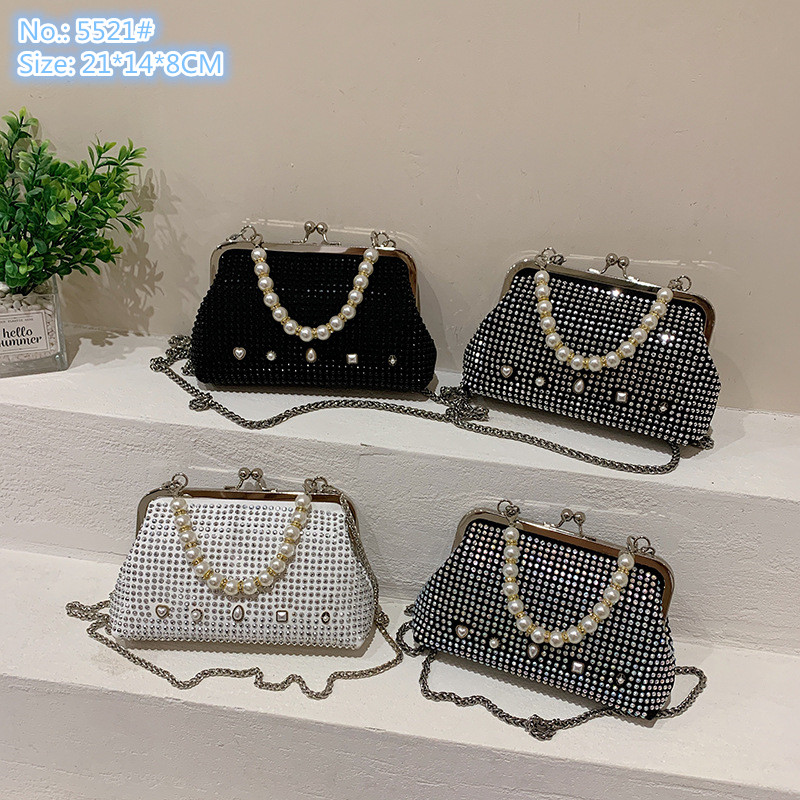 Wholesale factory ladies shoulder bags 3 styles sweet pearl chain mobile phone coin purse in summer small fresh studded handbag beaded fashion shell bag