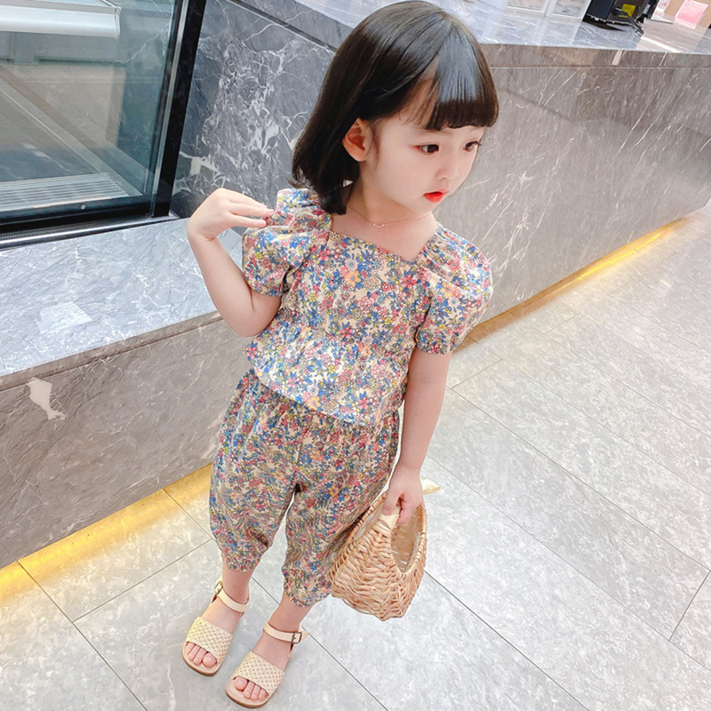 2pcs/set Children Clothes Floral Tshirt + Pants For Girls Casual Style Big Girls Clothes Summer Kids Tracksuit 220425