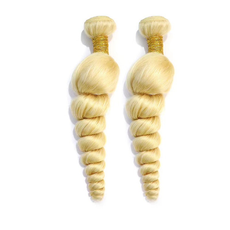 Malaysian 613# Color One Bundle Loose Wave Blonde Braziian 100% Human Hair Double Wefts 10-30inch Curly Hair Extensions