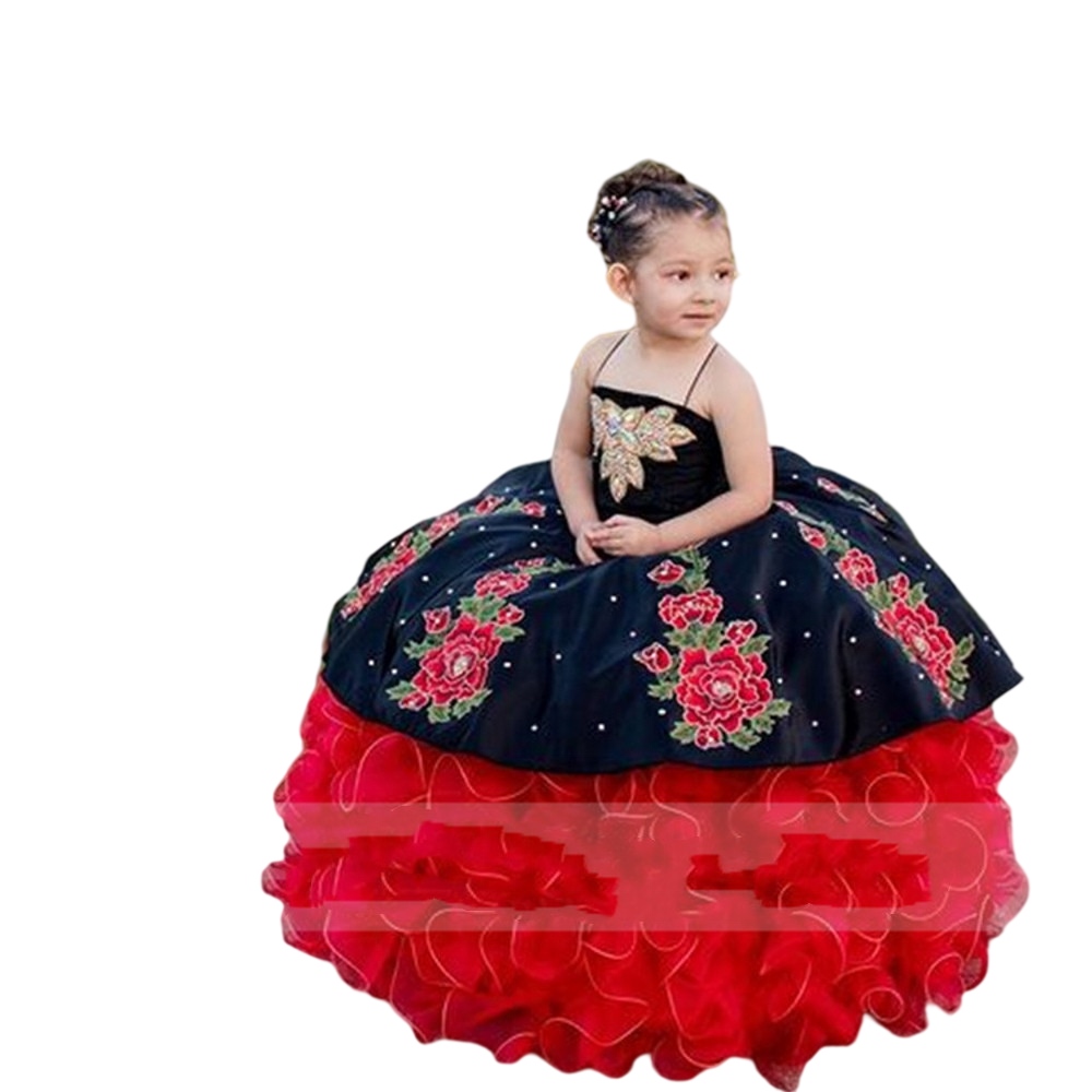 Children Princess mini Quinceanera Dress Embroidery Crystal Beauty Ball Gown Puffy Flower Girl Birthday Dress For Photography