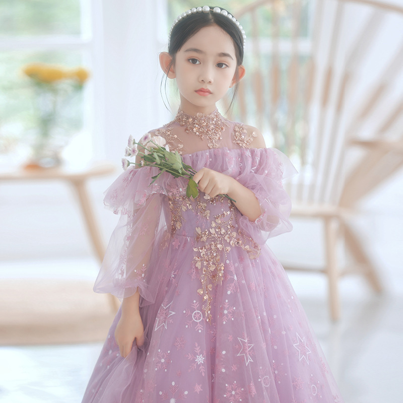 Sequined 2-14 Years Lace Tulle Flower Girl Dresses Bows Children's First Holy Communion Princess Ball Gown Wedding Party Dress 403