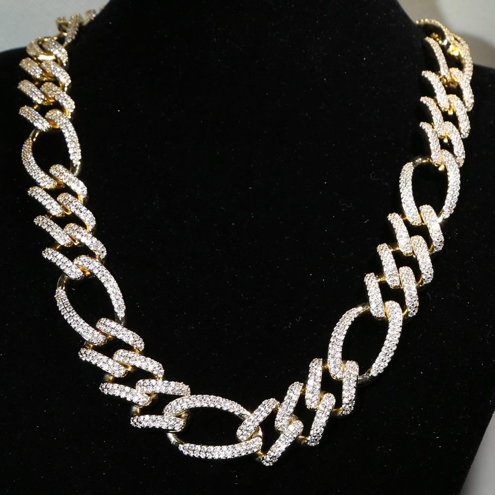 19MM figaro chain men necklace Bracelet 5A Cz cuban chains big heavy hip hop iced out bling Rock Punk men boy jewelry