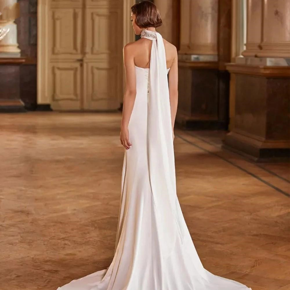 Soft Stain Chiffon Beach Mermaid Wedding Dresses with Scarf 2022 Sweethear Lace-up Corset Outdoor Garden Boho Greek Grace Bridal Gown