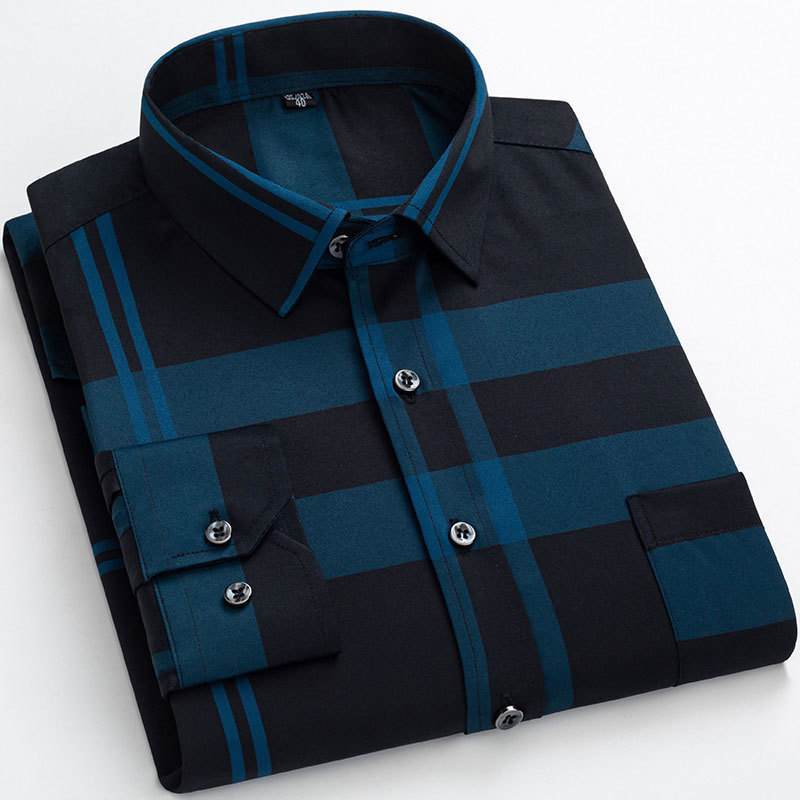 Men's Casual Elastic Long Sleeve Printed Shirt Soft Regular Fit Autumn Fashion Thin High Quality Leisure Business Dress 220322