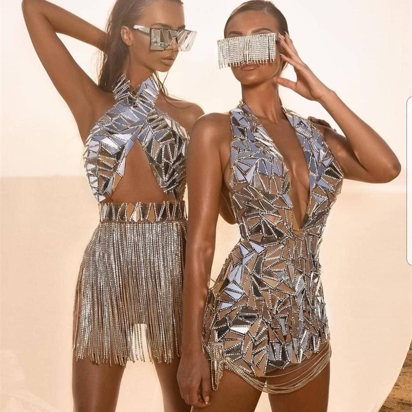 Bright Silver Mirrors Crystals Chains Dress Costume Women Evening Celebrate Dresses Birthday Collections 220812, Nude bottom 
Bright Silver Mirrors Crystals Chains Dress Costume Women Evening Celebrate Dresses Birthday Collections 220812, Nude bottom