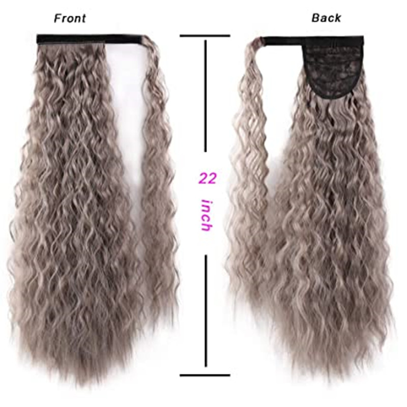 Silver grey ponytail wraps around human Salt And Pepper Long Deep Curly pony tail hairpiece 120g deep wave natural gray european raw hair 1pcs