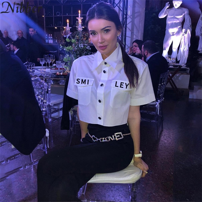 Nibber office lady white cotton100% crop top women2019summer Casual Street tshirt mujer fashion loose Basic Embroidery tee shirt T200110
