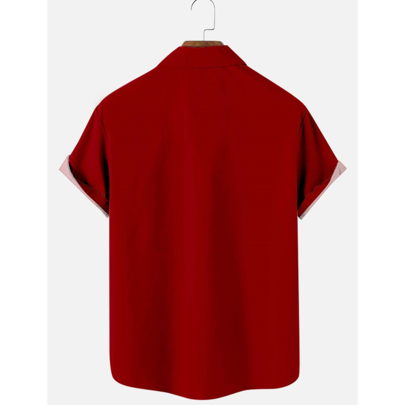 Mens 50s Vintage Bowling Button Up Shirt Patchwork Printed Shirts for Men Summer Light Lapel Short Sleeve Blouse Tops 220322