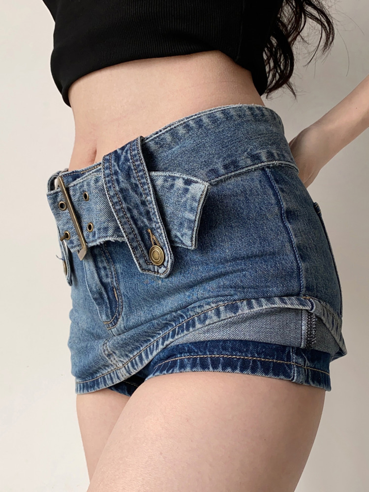 WOMENGAGA Wide Belt Denim Miniskirt For Women Korean Sexy Short Skirts Pocket High Waist Boho Safari Style LU2N 220322