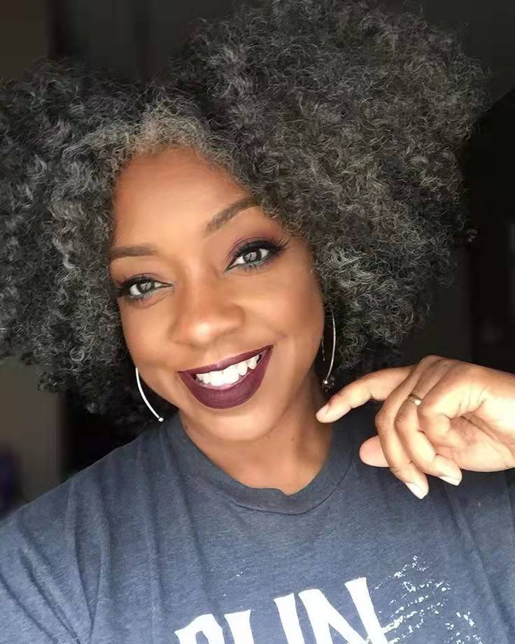 Radiant and beautiful gray kinky hair ponytail puff bun hair extension for black women salt & pepper natural silver grey drawstring wraps clip in 120g