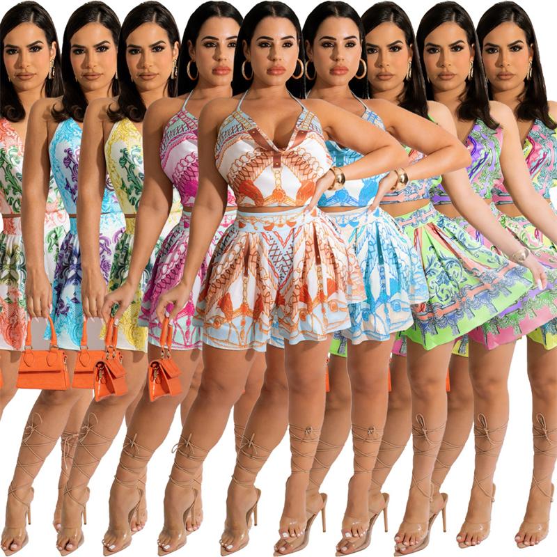 Women' Tracksuits Print Casual Two Piece Set For Women 2022 Summer Beach Outfits Lace Up Halter Backless Crop Top Mini Shorts Skirts SuitWo, Green
Women' Tracksuits Print Casual Two Piece Set For Women 2022 Summer Beach Outfits Lace Up Halter Backless Crop Top Mini Shorts Skirts SuitWo, Green