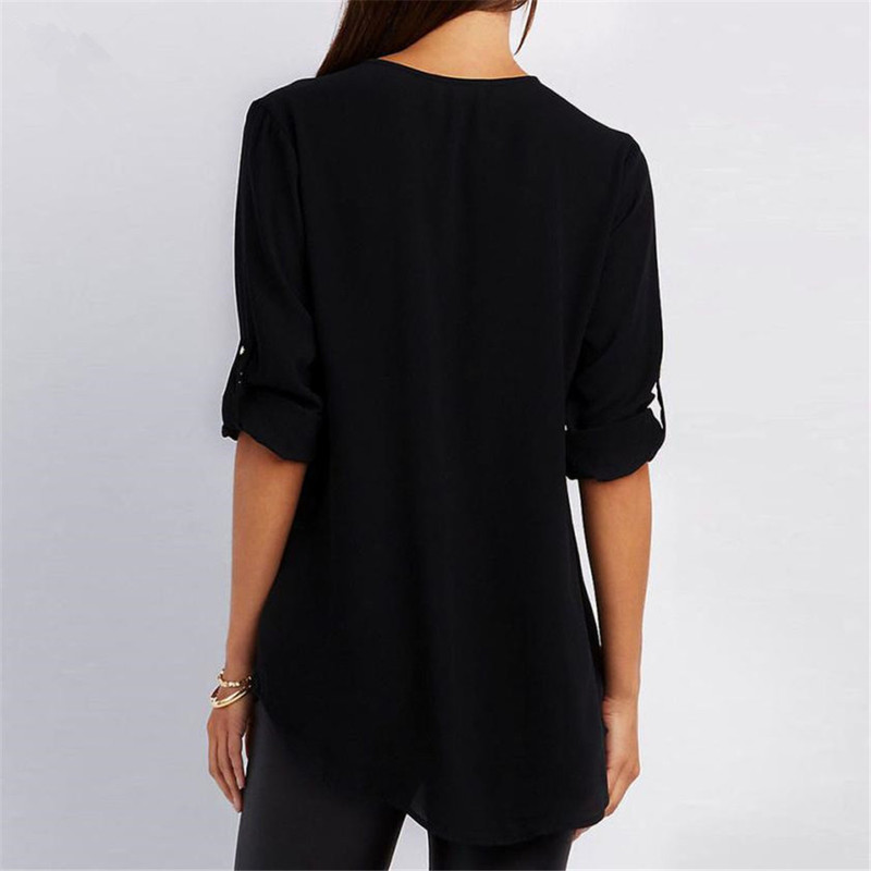 Solid Color Women chiffon Tshirt V neck Zipper irregular Loose Casual T shirts Spring Summer Oversizd Sexy Tops Tee 220714