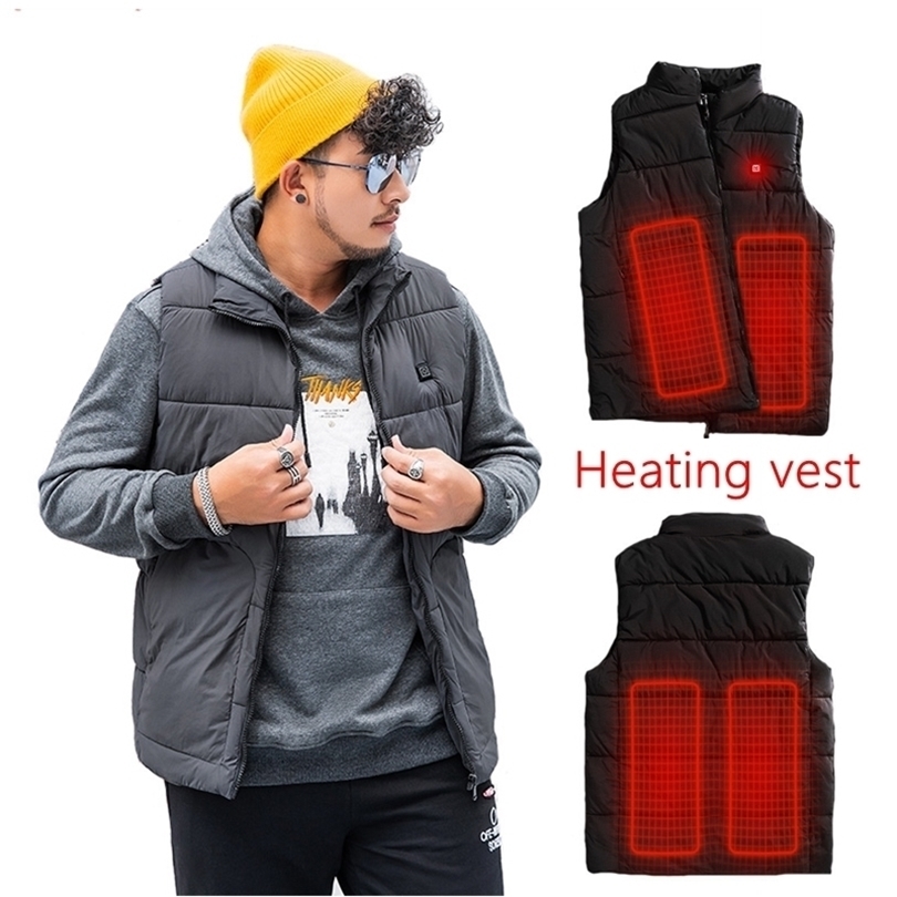 Big Size Men Women Outdoor USB Heating Vest Jacket Winter Flexible Electric Thermal Clothing Waistcoat T200117