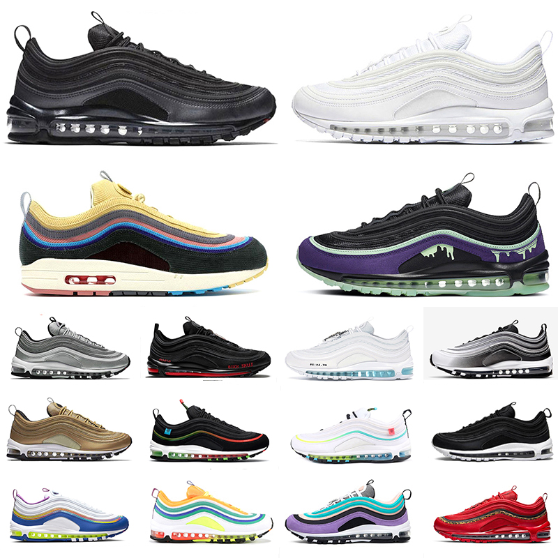 Mens Womens Running Shoes Air 97 Triple white Triple Black satan Jesus Sean Wotherspoon Slime Halloween Sliver Bullet Worldwide London Trainers Sneakers max 36-45, Item#19
Mens Womens Running Shoes Air 97 Triple white Triple Black satan Jesus Sean Wotherspoon Slime Halloween Sliver Bullet Worldwide London Trainers Sneakers max 36-45, Item#19