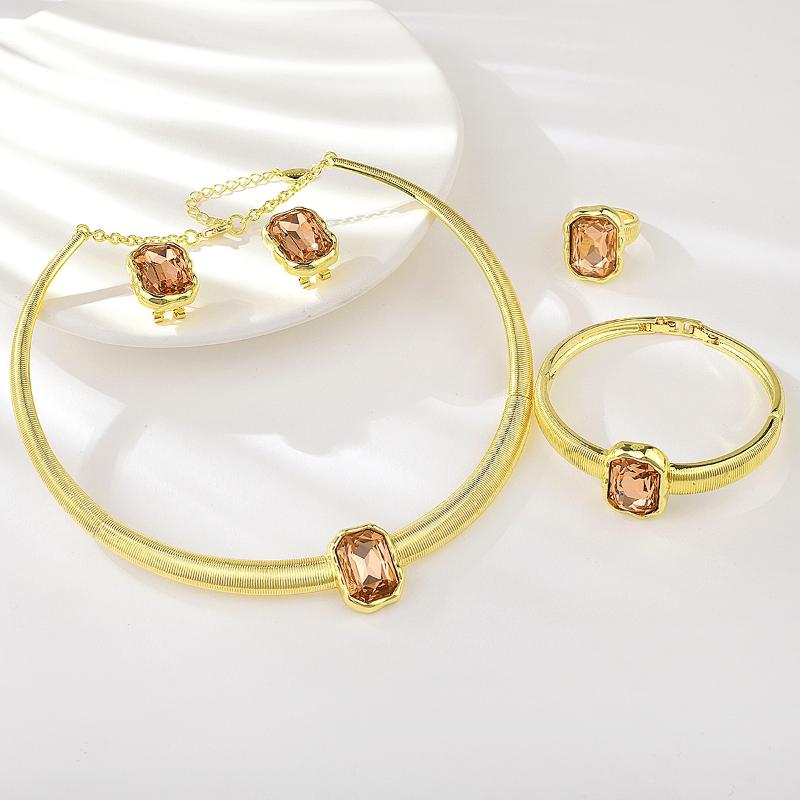 Earrings & Necklace Viennois Luxury Bridal Jewelry Sets Wedding Dubai Gold Rhinestone Rings Bangle Set For WomenEarrings &Earrings, As pic
